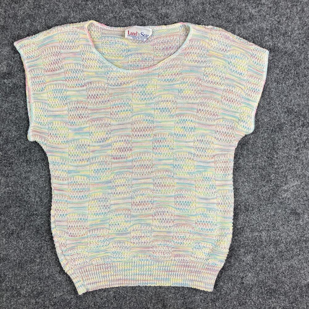 Land'n Sea Sweater Vest Womens Size Small Pastel Multicolor Knit USA‎ Vintage